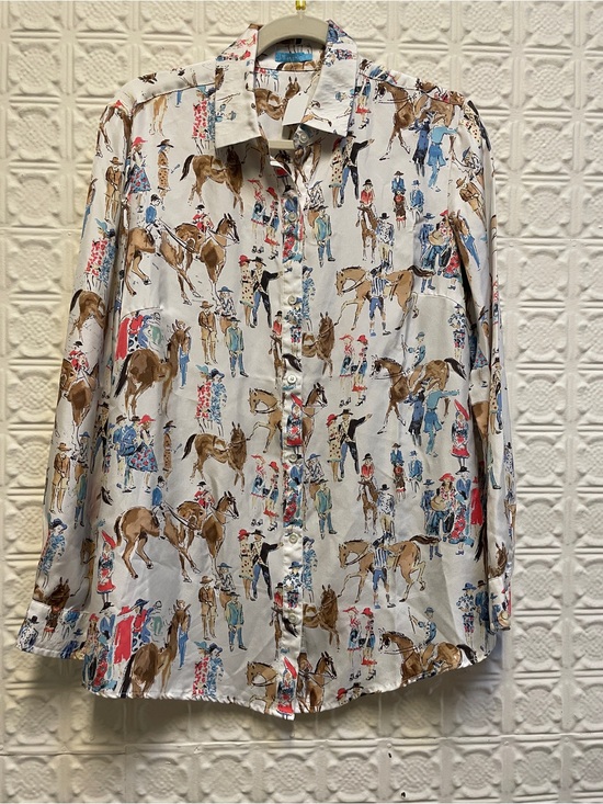 J. McLaughlin Tops - Vintage? J McLaughlin silk twill Equestrian Print Button-Up Shirt